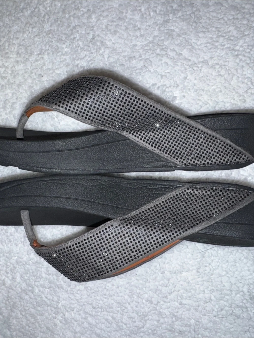 FitFlop Ritzy Rhinestone Flip Flop Sandal Wedge Gray Size 8